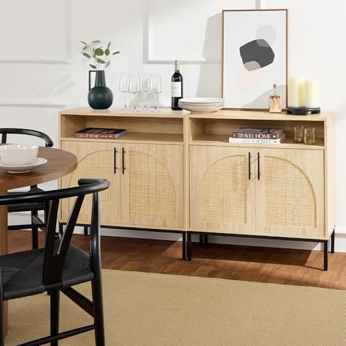 Best Choice Products Rattan Sideboard Buffet Cabinet, Entryway Table, Accent Storage Cabinet, Console Table for Hallway, Living Room, Dining Room - Natural - color: Arched Rattan, Natural