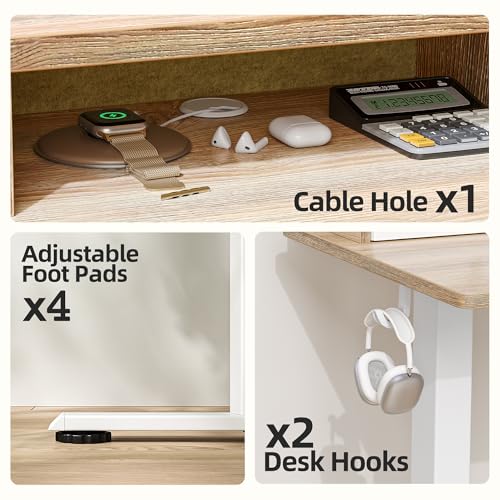 TIQLAB Standing Desk with Two Drawers, Stand Up Standing Desk Adjustable Height, Electric Sit Stand Table with Storage Shelf and Splice Board, 55 * 28 inch, Maple - color: Maple, size: 55*28 inch without keyboard tray