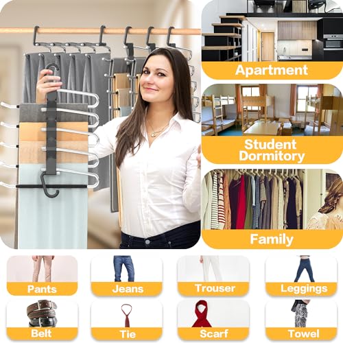Pants Hangers Space Saving - 2 Pack Closet Organizer and Storage Jean Hangers, Stainless Steel Anti-Slip Clothes Hanger Scarf Holder for Pants Jeans Leggings Trousers Pant Rack, Black - size: 2