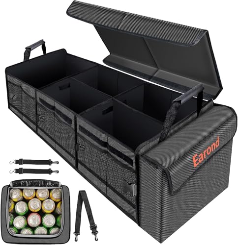 Large Trunk Organizer with Portable Leakproof Cooler Bag,Foldable Cover,Adjustable Securing Straps,Collapsible Trunk Organizer for Suv Car Truck Sedan (4-in-1 with Cooler) - color: Grey, size: With Cooler