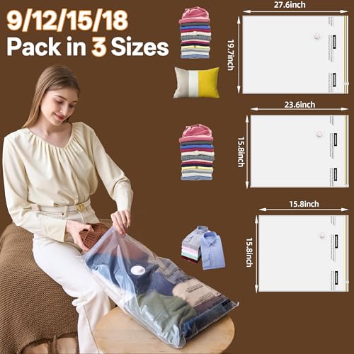 Vacuum Storage Bag with Rechargeable Cordless Pump, 18 Pack Vacuum Seal Space Saver Bags for Clothing Clothes Travel Home - size: 18 Bags with Cordless Pump