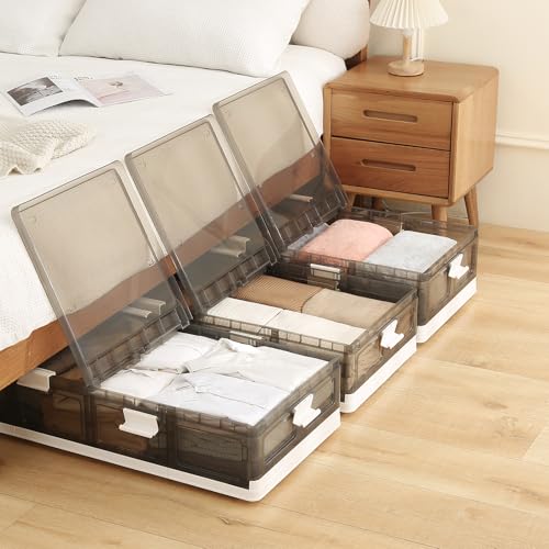 Under Bed Storage Containers with Wheels - Stackable, Foldable Plastic Storage Boxes with Lids for Clothes, Shoes, Blankets - Perfect for Bedroom Organization and Dorms (1 Pack-32.9''x16.1''x8.1'') - size: 1 Pack-32.9''x16.1''x8.1''