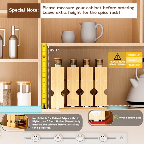Jolitac Bamboo Pull Out Spice Rack for Cabinet, Slide Out Drawers, Space-Saving Seasoning Kitchen Pantry Sliding Vertical Organization, Easy to Install, 12.3" Wide, 4 Drawers(1.85" Wide), 2-Tier - size: 12.3" Wide, 4 Drawers(1.85" Wide), 2-Tier