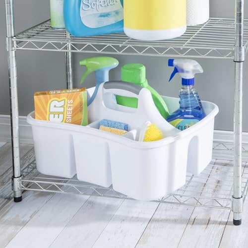 Divided Caddy, Easy Carry Handle, Handy Plastic Utility Storage, White - Multi-Compartment, Durable for Bathroom, Kitchen, Office & Craft Supplies