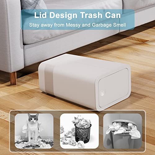 N. NETDOT 3 Pack 10L / 2.6 Gallon Small Trash Can with Lid, Bathroom Garbage Can with Pop-Up Lid, Waste Basket for Bathroom, Kitchen, Bedroom, Powder Room, Craft Room, Office, College (Off White) - color: Off White