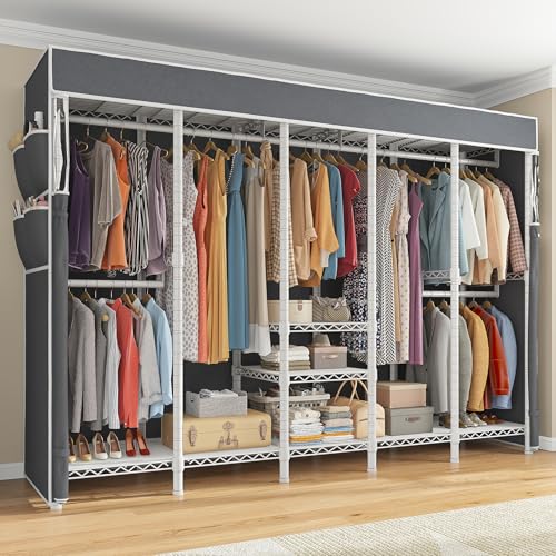 Raybee 90.6" W Extra-Large Clothes Rack with Cover, Freestanding Clothing Racks for Hanging Clothes, Heavy Duty Closet Organizer System, Portable Wardrobe Closet, Adjustable Garment Rack, White - color: White, style: WITH COVER