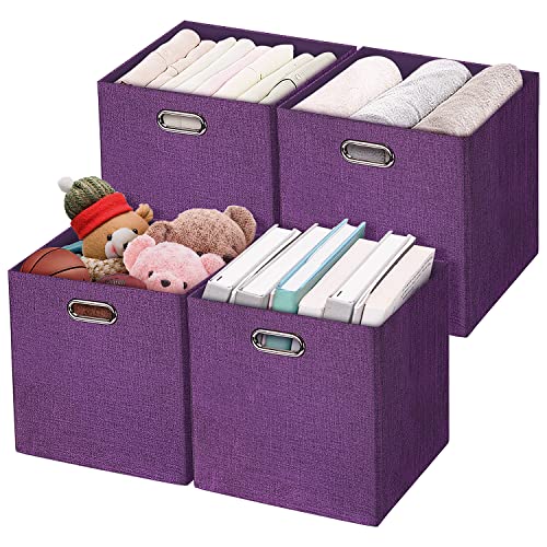 Storage Basket Bins,13×13×13 Foldable Storage Cube Boxes Fabric Drawer for Closet Shelf Cabinet Bookcase - Set of 4, Purple - color: Purple, size: 13×13×13/4pcs