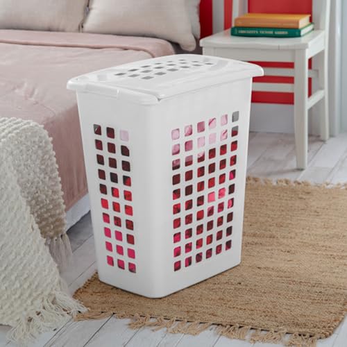 Sterilite Rectangular LiftTop Laundry Hamper with Lid, Handles to Easily Carry Clothes Between the Laundry Room and Bedroom, Plastic, White, 16-Pack - size: 16 Pack