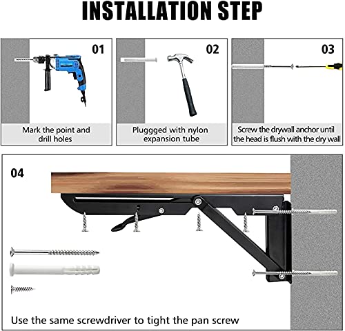 Folding Shelf Brackets - 12 Inch 2 Pcs Heavy Duty Shelf Brackets, Collapsible Shelf Bracket, DIY Wall Mounted Foldable Shelf, Table Brackets, Space Saving with Screws - size: 12 Inch- 2 Packs