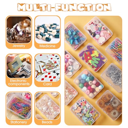 SATINIOR 100 Pcs Clear Plastic Beads Storage Containers Box Small Clear Boxes with Hinged Lid Plastic Case Mini Square Arts Crafts Storage Organizers for Small Items(3.27 x 2.13 x 1.02 Inch) - size: 3.27 x 2.13 x 1.02 Inch