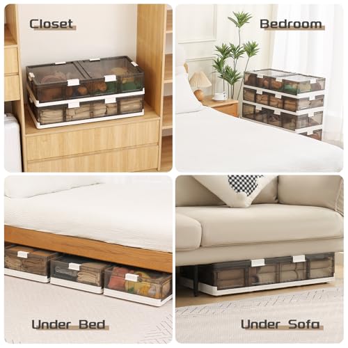 Under Bed Storage Containers with Wheels - Stackable, Foldable Plastic Storage Boxes with Lids for Clothes, Shoes, Blankets - Perfect for Bedroom Organization and Dorms - size: 1 Pack-32.9''x16.1''x7.3''