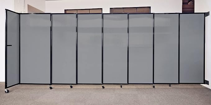 Wall-Mounted Sliding StraightWall Room Divider | Adjustable Widths | Locking Wheels | Room Separator | Up to 15'6" Wide x 4' Tall Blue Spruce Fabric Panels