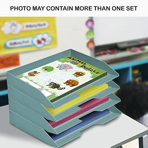Acrimet Stackable Letter Tray Single Side Load, Plastic, Desktop File Organizer (Solid Green Color) (1 Unit)