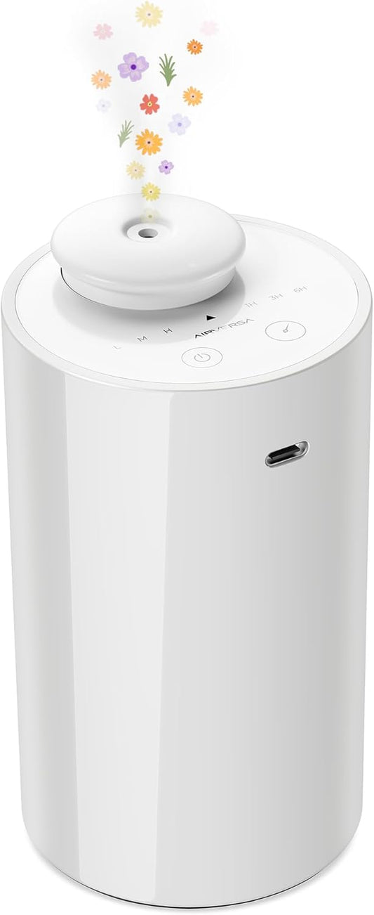 Waterless Diffuser for Essential Oil, Battery Operated Nebulizer, 0.7 Fl.Oz./ 20mL Capacity, Mini Scent Air Machine, 3 Countdown Timers & 3 Mist Levels for Home, Room, Car, Office - AN6 Cold Gray