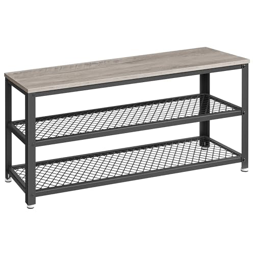 VASAGLE 3-Tier Shoe Rack, Shelf Storage Bench with Metal Mesh Shelves and Seat, Free Standing Shoe Organizer for Entryway, 11.8 x 39.4 x 17.7 Inches, Greige and Black ULBS078K01 - color: Greige + Black, size: 39.4"W x 17.7"H, style: Bench