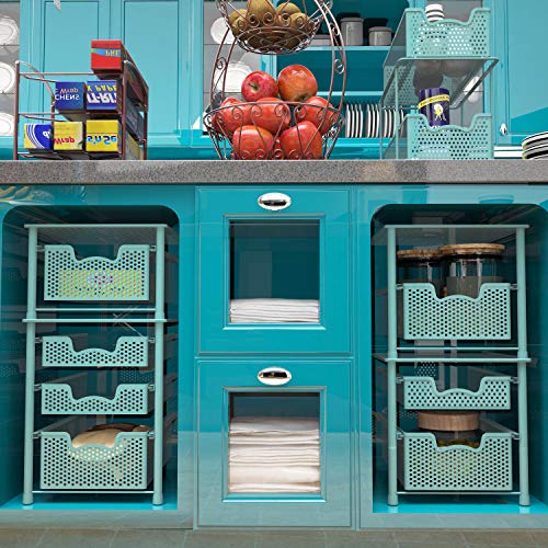 Simple Houseware Stackable 3 Tier Sliding Basket Organizer Drawer, Turquoise - color: Turquoise, size: 3-Tier