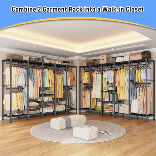 Raybee 88.2" W Clothes Rack Heavy Duty Clothing Racks for Hanging Clothes Extra Wide Portable Closet Loads 1200LBS Freestanding Garment Rack for Bedroom 88.2" W x 75.6" H x 15.7" D, Black - color: Black, style: NO COVER