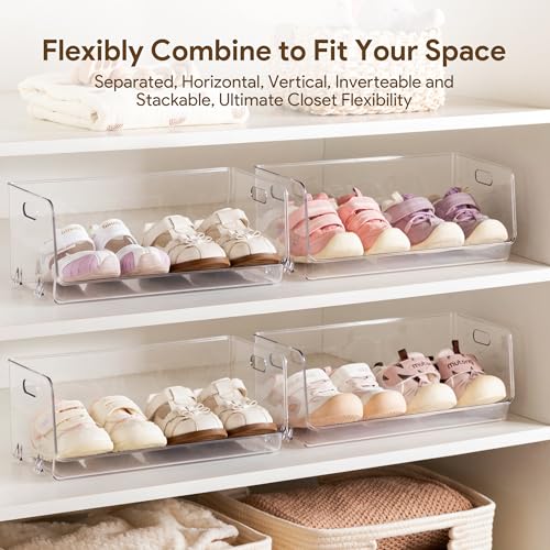 HBlife Clear Acrylic Kids Shoe Rack Baby Toddler Shoe Storage Organizer for Closet Floor Entryway Bedroom, 2 Tier Stackable Small Shoe Rack Shelf Display Stand - size: 2 Tier