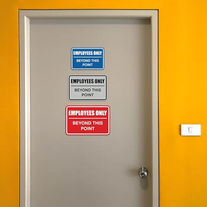 All Quality Classic Framed Employees Only Beyond This Point Wall or Door Sign | Easy to Install Business Signage - Small (Walnut) 5 Pack