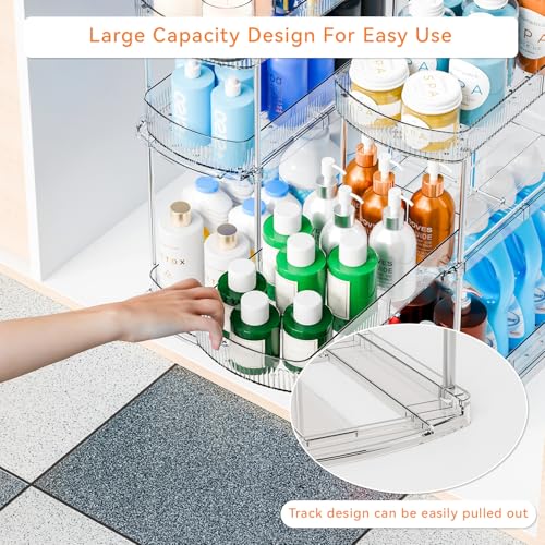 Yieach 2 Pack 13.8″ Deep 3 Tier Under Sink Storage Organizer,Large Pull Out Bathroom Organizers and Storage,Slide Out Acrylic Undersink Storage Shelf,Kitchen Under Sink Organizer for Cleaning Products - style: 2 Pack-3 Tier