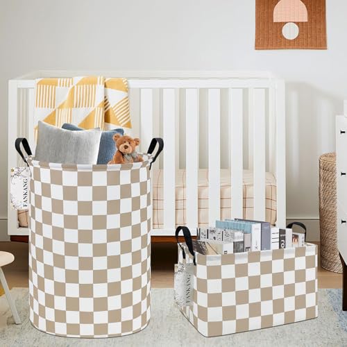 FANKANG Storage Basket, Nursery Hamper Canvas Laundry Basket Foldable with Waterproof PE Coating Large Storage Baskets for Kids Boys and Girls, Office, Bedroom, Clothes,Toys(Beige flag) - color: Beige flag