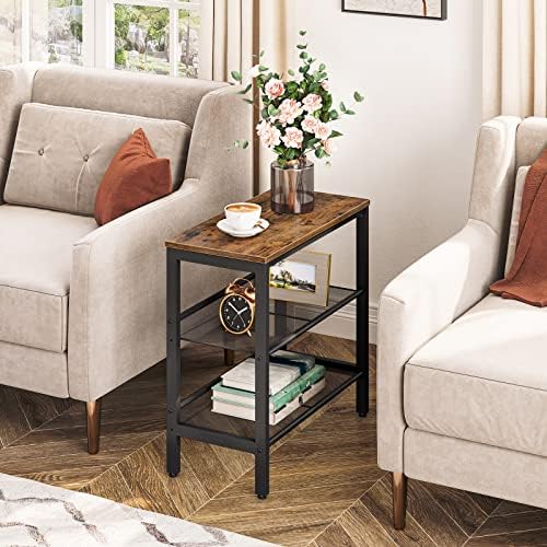 HOOBRO End Table, 3-Tier Narrow Side Table, Nightstand with 2 Flat or Slant Adjustable Shelves for Small Spaces, Hallway, Living Room, Bedroom, Sturdy, Easy Assembly, Rustic Brown and Black BF23BZ01G1 - color: Rustic Brown + Black