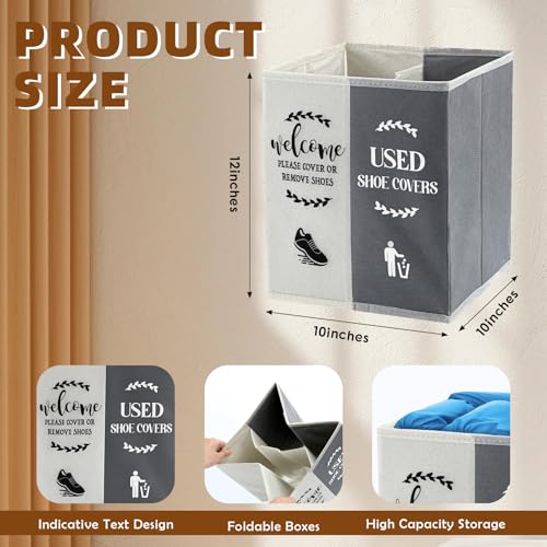 Shoe Cover Box Dispenser Foldable Storage Bin Holder with Used Shoe Covers and Welcome Please or Remove Sign for Open House Supplies(Beige, Gray) - color: Beige, Gray