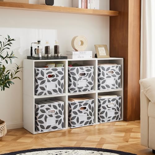 MAX Houser Fabric Storage Bins Cubes Baskets Containers with Dual Plastic Handles for Home Closet Bedroom Drawers Organizers, Flodable,Grey, Set of 6 - color: 21 grey