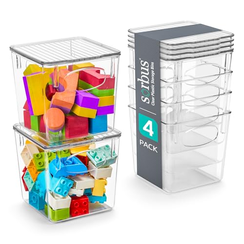 Sorbus Small Clear Plastic Storage Bins with Lids, Clear Stackable Storage Bins, Clear Toy Storage Bins, Clothes, Medicine, Makeup, Closet, Art Supply, Bathroom, Shoe, Toy Storage Organizer (4 Pack) - size: Small, style: 4 Pack