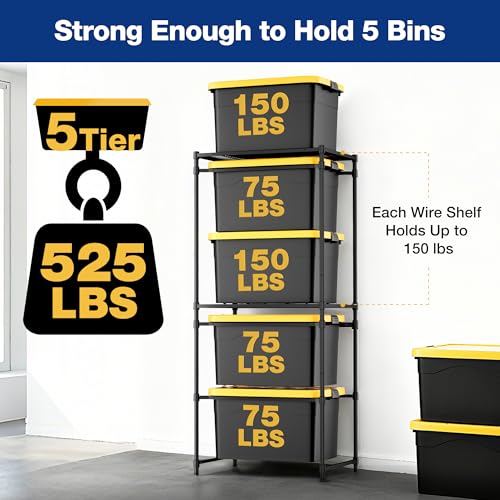 WORKPRO 5-Tier Tote Storage Rack, Heavy-Duty 27 Gallon Tote Storage Rack, 525 LBS Storage Bin Rack for Garage, Pantry, Kitchen, or Basement, Black, 30.5"x22.5"x69", 1 Pack - size: 1 Pack
