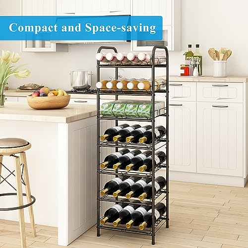 GILLAS 7 Tier Without Wooden Top Water Bottle Storage Rack, Free Standing Vertical Metal,Water Bottle Organizer, Large Capacity Bottled Rack Water Holder Stand for Cabinet Kitchen Party Pantry,Black - size: 7 Tier Without Wooden Top