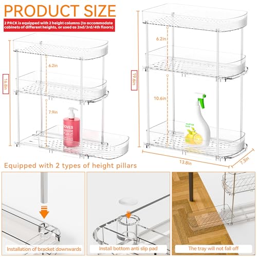 Yieach 2 Pack 13.8″ Deep 3 Tier Under Sink Storage Organizer,Large Pull Out Bathroom Organizers and Storage,Slide Out Acrylic Undersink Storage Shelf,Kitchen Under Sink Organizer for Cleaning Products - style: 2 Pack-3 Tier