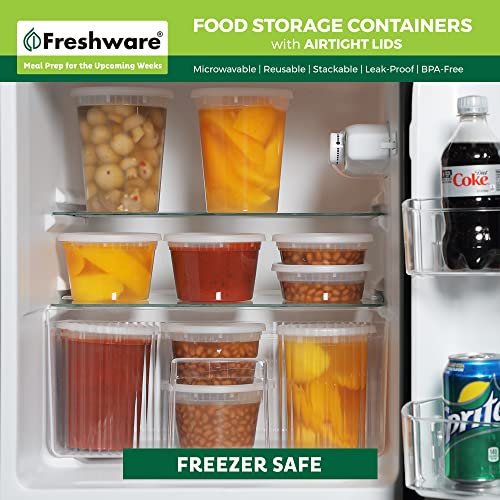 Freshware 48 Pack of 16 and 32 oz, 24 sets each size Food Storage Containers with Lids, Plastic Deli Containers, Meal Prep Containers, Microwave and Freezer Safe, Stackable, Leakproof, BPA Free, Clear - size: 16, 32 oz - 48 Sets