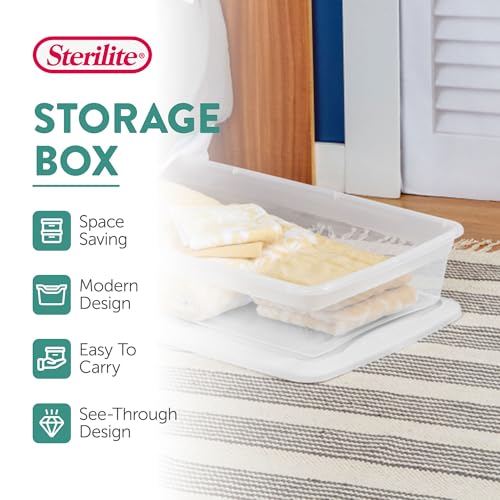 Sterilite 18 Pack Storage Box, 41 Quart Stackable Tote, Clear Plastic Container with Secure Snapping Lids for Home and Office Organization, White - size: 41 Quart, style: 18 Pack