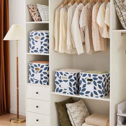 MAX Houser 6 Pack Foldable Fabric Storage Bins with Handles - Ideal for Closet Organization, Bedroom and Nursery（Blue, 12"x12"x12"） - color: 2 blue