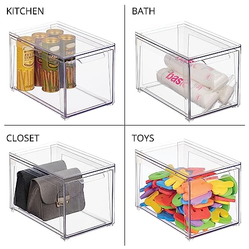 mDesign Plastic Stackable Bathroom Storage with Pull Out Bin Organizer Drawer for Cabinet, Vanity, Shelf, Cupboard, Cabinet, or Closet Organization - Lumiere Collection - Clear - size: 8 x 12 x 8 (Pack of 1)