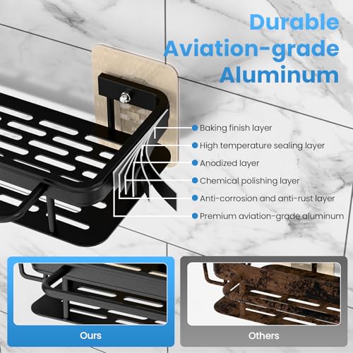 4-Pack Adhesive Shower Caddy with Soap Holder – Rustproof Aluminum Black Shower Shelves & Towel Bar, No Drill Bathroom Organizers and Storage, Anti-Tip Shower Rack for Inside Shower - size: 4-Pack