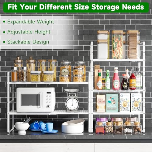 Expandable Kitchen Cabinet Shelf Organizer Rack Heavy Duty Metal Spice Rack Stackable Counter Storage Shelf for Kitchen Cabinet Pantry Bathroom (White - 16.5"-27" L x 10.2" W x 9.6" H - 1Pack) - color: White - 16.5"-27" L X 10.2" W X 9.6" H - 1pack
