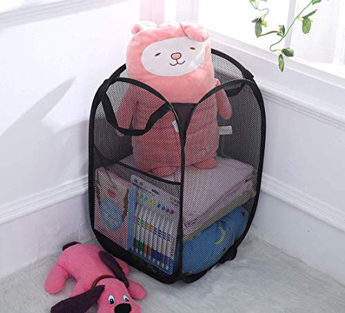 Larpur Popup Mesh Laundry Basket, Collapsible and Portable Clothes Washing Laundry Hamper with Reinforced Carry Handle (Black) - color: Black