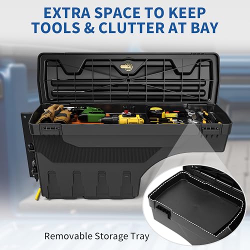oEdRo Truck Bed Storage Tool Box Fits 2015-2026 Ford F150 Driver Side + Passenger Side, 180 Degree Rotation Rear Tool Boxs with Lockable Lid & Password Padlock, Black Waterproof Wheel Well Storage - size: Driver Side + Passenger Side