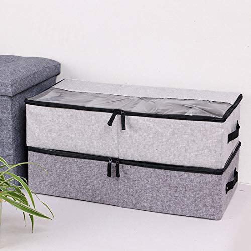 AARAINBOW 2 Packs Foldable Under Bed Clothes Organizer with Lids, Underbed Storage Container with Adjustable Dividers, UnderBed Storage Bins with Handles and Clear Window (Gray+Light Gray) - color: Gray+Light Gray