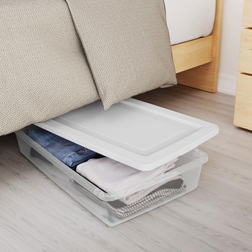 Sterilite 6 Pack Storage Box, 41 Quart Stackable Tote, Clear Plastic Container with Secure Snapping Lids for Home and Office Organization, White - size: 41 Quart, style: 6 Pack