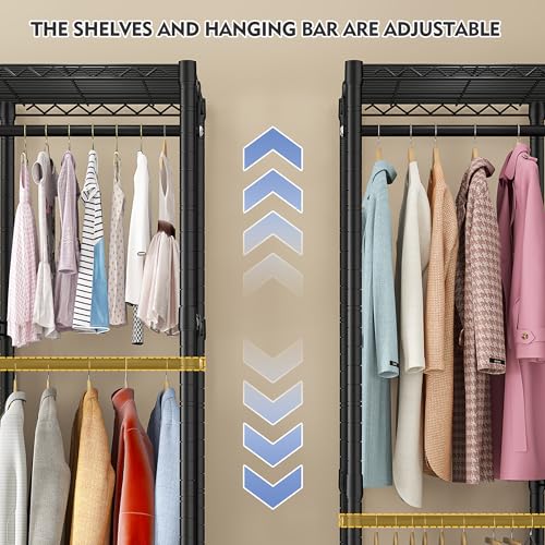 Raybee 90.6" W Extra-Large Clothes Rack with Cover, Freestanding Clothing Racks for Hanging Clothes, Heavy Duty Closet Organizer System, Portable Wardrobe Closet, Adjustable Garment Rack, Black - color: Black, style: WITH COVER