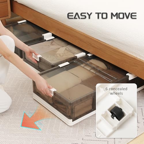 Under Bed Storage Containers with Wheels - Stackable, Foldable Plastic Storage Boxes with Lids for Clothes, Shoes, Blankets - Perfect for Bedroom Organization and Dorms (1 Pack-32.9''x16.1''x8.1'') - size: 1 Pack-32.9''x16.1''x8.1''
