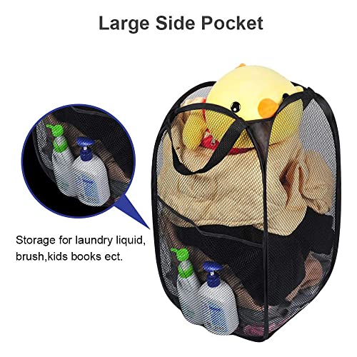 Larpur Popup Mesh Laundry Basket, Collapsible and Portable Clothes Washing Laundry Hamper with Reinforced Carry Handle (Black) - color: Black