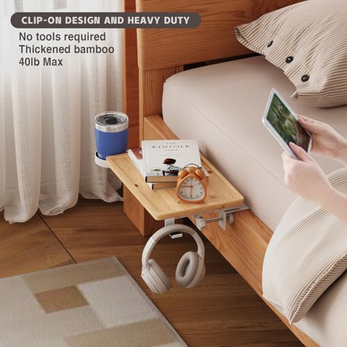Magheo Bedside Shelf Wood, Foldable Clip-On Bed Shelf for Top Bunk Space Saving Bed Side Table Tray for College Dorm Essentials,Loft Nightstand Organizer Tray with Removable Cup Holder, Hooks - size: Foldable+cup holder/hooks
