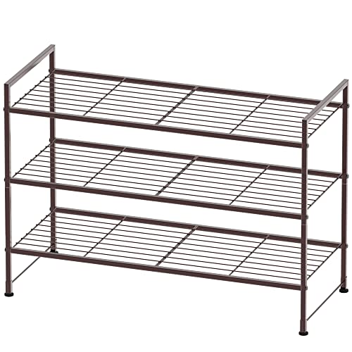 Simple Houseware 3-Tier Stackable Shoes Rack Storage Shelf, Bronze - color: Bronze, style: Wired Grid Panel