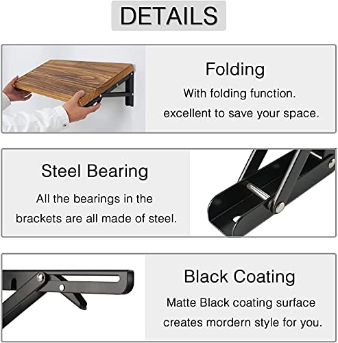 Folding Shelf Brackets - 8 inch 2 Pcs Heavy Duty Metal Collapsible Shelf Bracket, DIY Wall Mounted Foldable Shelf Bracket, Space Saving for Bench Table - size: 8 Inch- 2 Packs