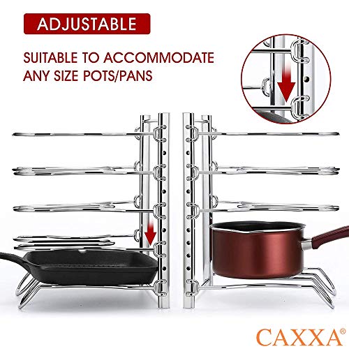 CAXXA Heavy Duty Pan Rack, Pot Lid Rack, Kitchen Cabinet Pantry Cookware Organizer Rack Holder with 5 Adjustable Dividers, Chrome - size: 12.8 x 10.4 x 8.9 INCH