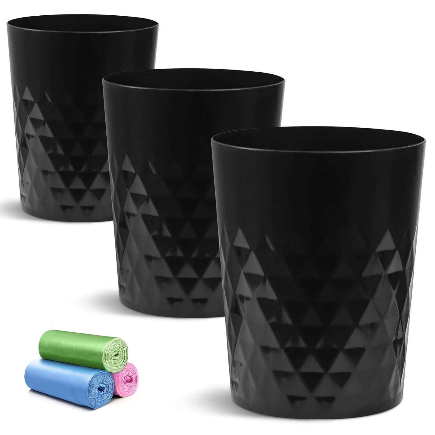 YGJT Small Trash Can, 3 Pack 1.8 Gallons Bathroom Trash Can, Slim Waste Basket, Round Garbage Can, Plastic Trash Bin for Kitchen, Dorm, Bedroom, Office, Living Room, Study, Compact Spaces